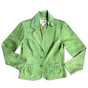 Vintage Green Leather Blazer‎ Jacket Cervelle M Rose Detail Womens Cottagecore
